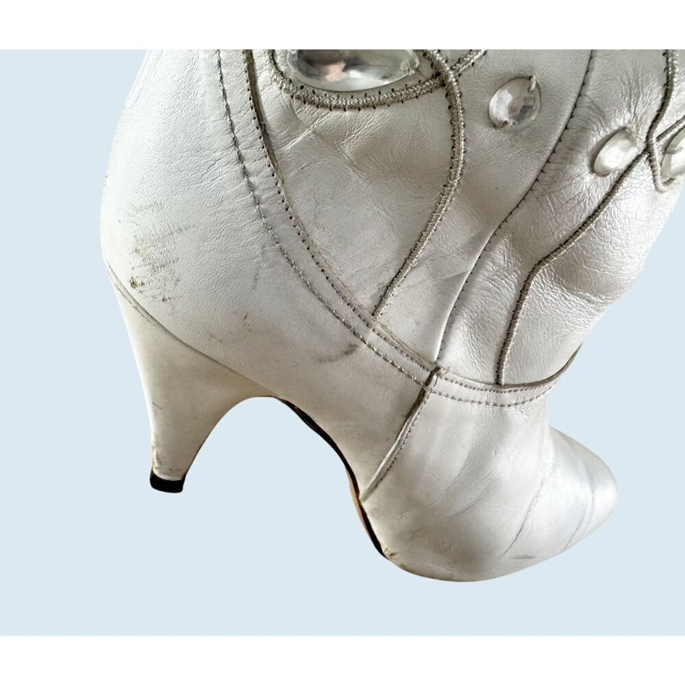 Vintage SACHA LONDON White Leather Embellished Western Boots 1980s Sz 7.5 - Picture 5 of 8